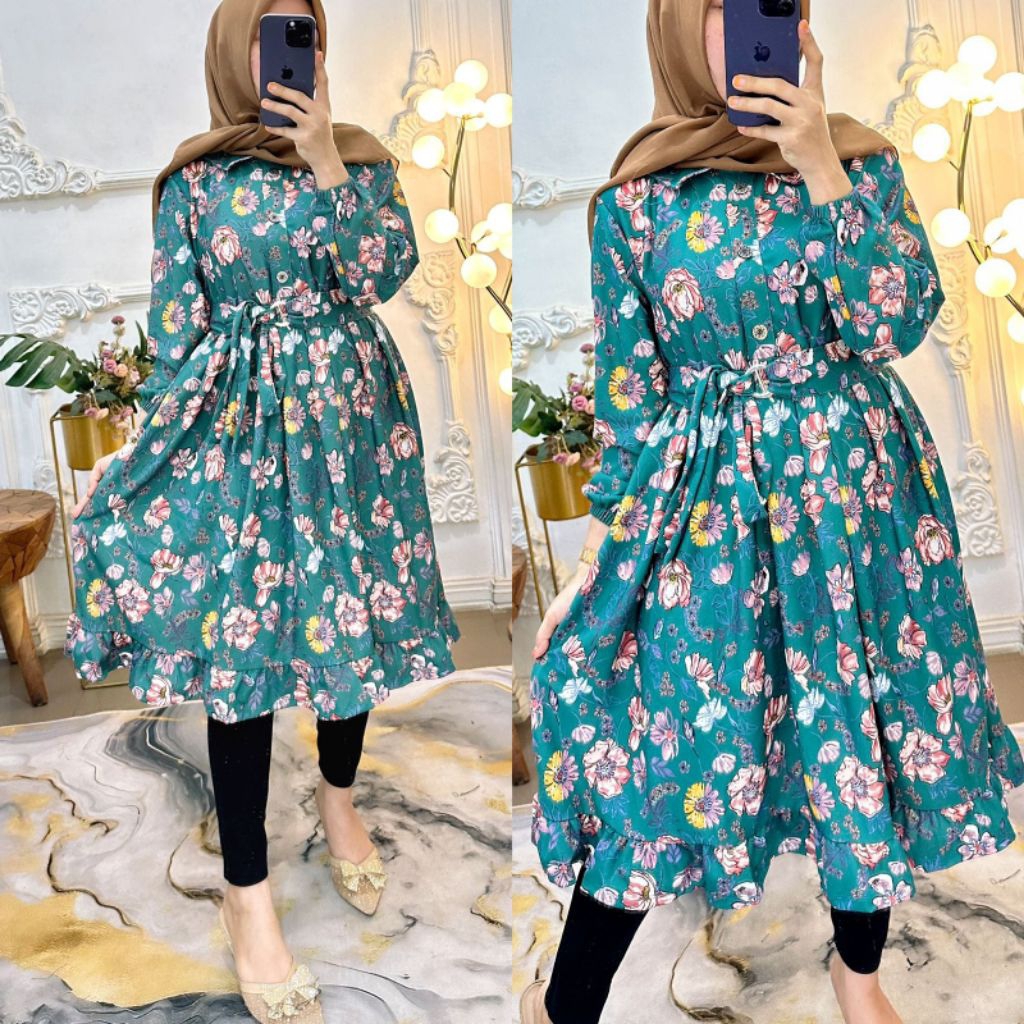 wyhomeshop-TUNIK BELT MOTIF BUNGA BAHAN VOXY