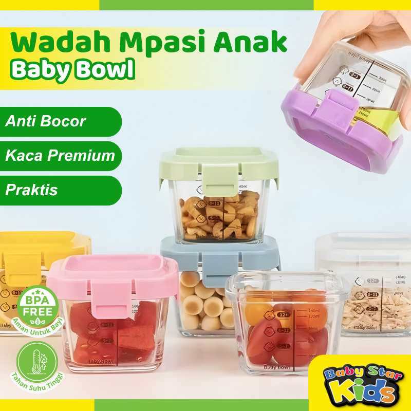 Peralatan Makan Bayi Tempat MPASI Anti Tumpah Tempat Makan Bayi Kontainer Kaca Wadah Snack Mpasi Tah