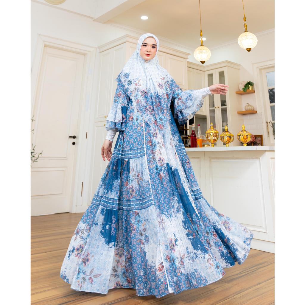 READY STOK Gamis ZAYYANA by Eldeena Syari - Terbaru Gamis Syari ibu Lebaran Biru Muda