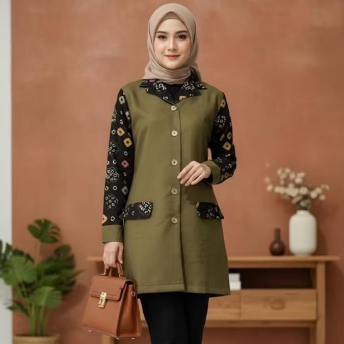 BAJU ATASAN WANITA SEMI BLAZER MOTIF JUMPUTAN PALEMBANG