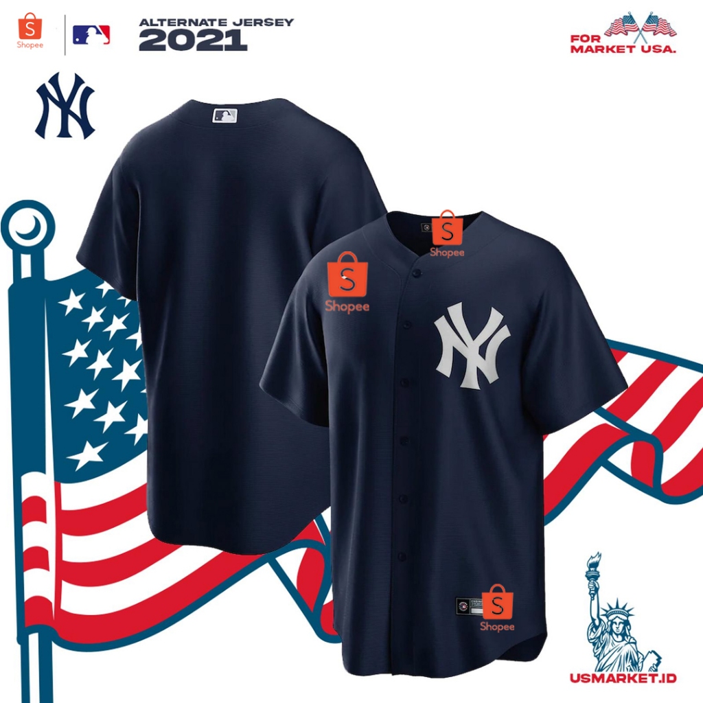 Kaos Jersey Pria Baseball MLB New York Yankees Navy Original Jersey