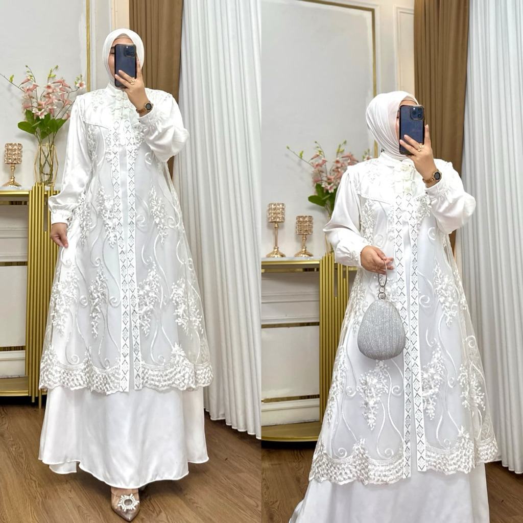GAMIS BRUKAT NEW SYAHDA DRESS INNER PLUS OUTER MAXMARA FLOWLY MIX TILE DENGAN ROMPI TERPISAH