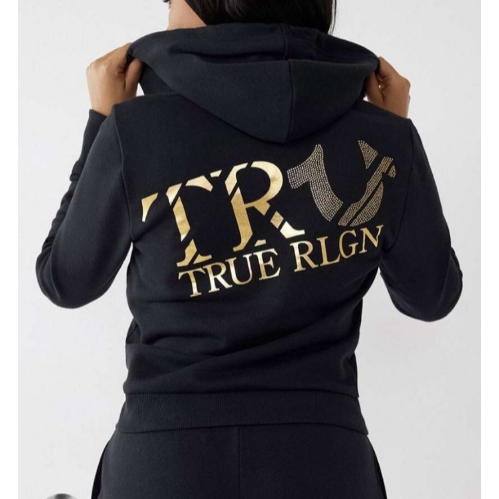 HOODIE WANITA TRUE RELIGION JET BLACKTRUE LOGO CLASSICZIP Original 100%