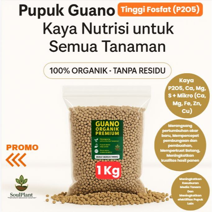 SoulPlant- Pupuk Guano Phosphate 1Kg Dari Kotoran Kelelawar Burung Laut Untuk Semua Tanaman (Repack)