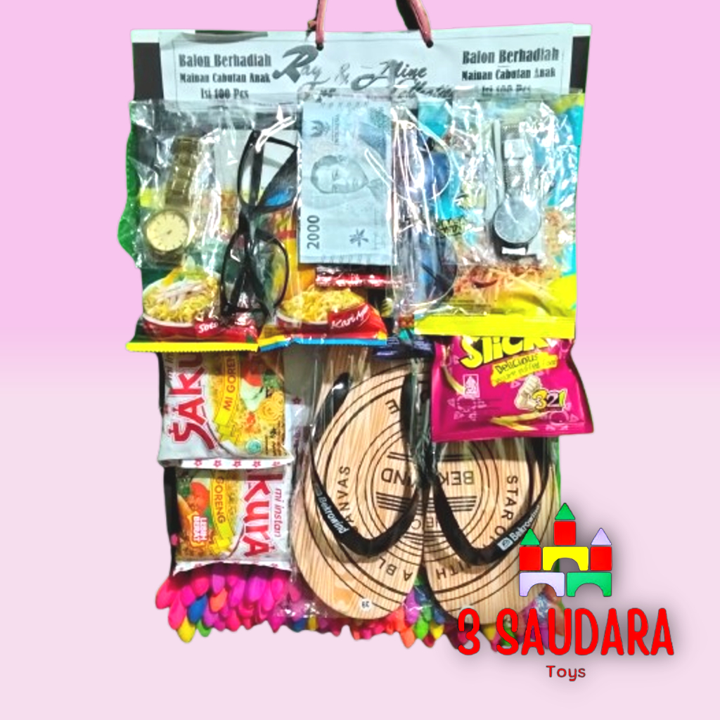 Lotre balon cabutan berhadiah isi 100 pcs. Jam Sandal