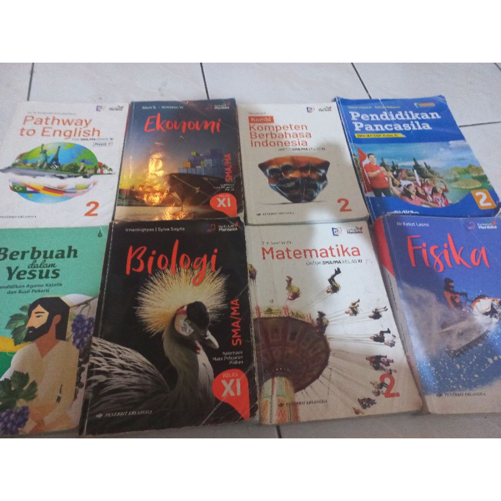 Buku pelajaran bekas kurikulum merdeka sma/ma penerbit erlangga/dll kelas 11 kimia,fisika,ekonomi,in