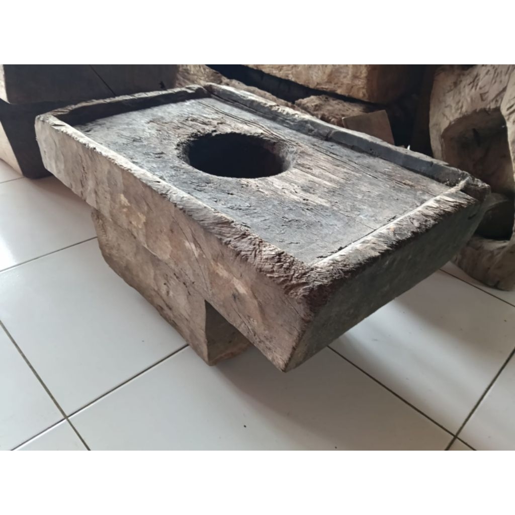 lumpang T kotak kayu jati asli jadul bahan meja antik rustic