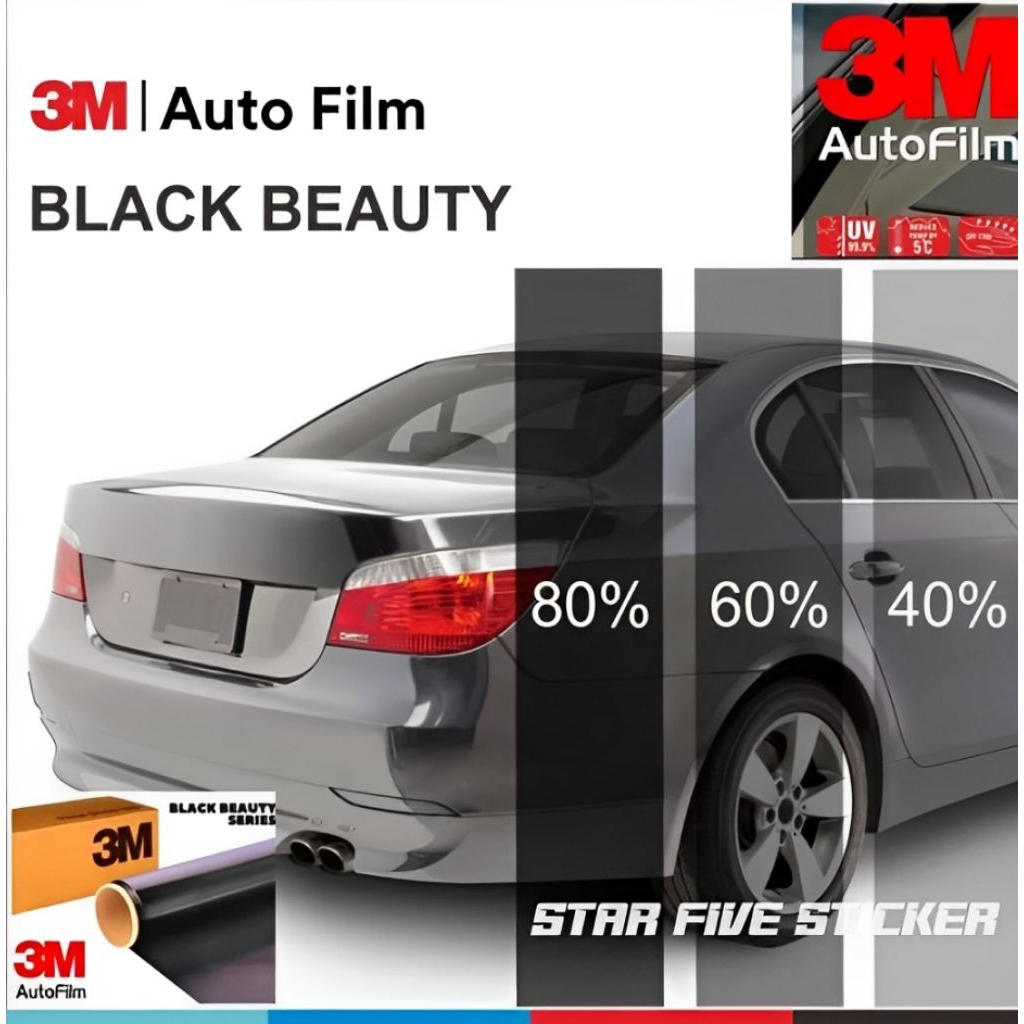 PAKET FULL 1 MOBIL Kaca Filem Mobil 3M Black Beauty tebal peredam panas Sticker Kaca Filem Hitam