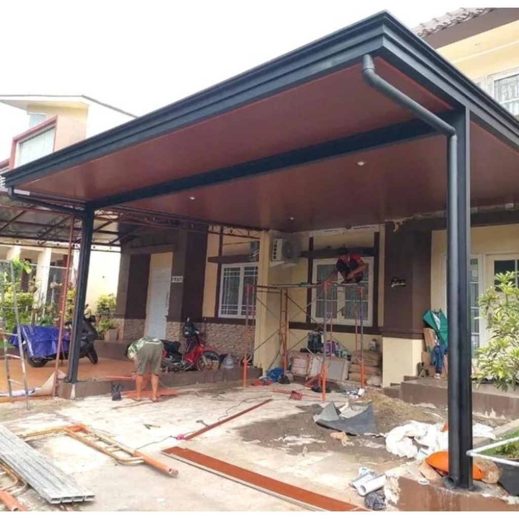 kanopi besi hollow tiang wf 150 atap alderon asli