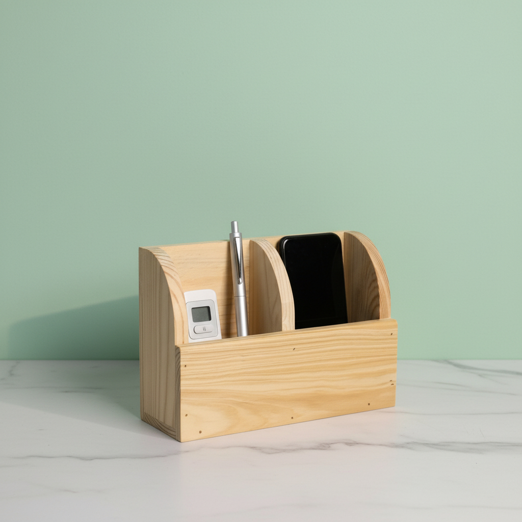 KU004 Rak Remot Kayu Gantung Minimalis / Rak Hp Tempel Dinding Kayu Jati Belanda 2 Slot