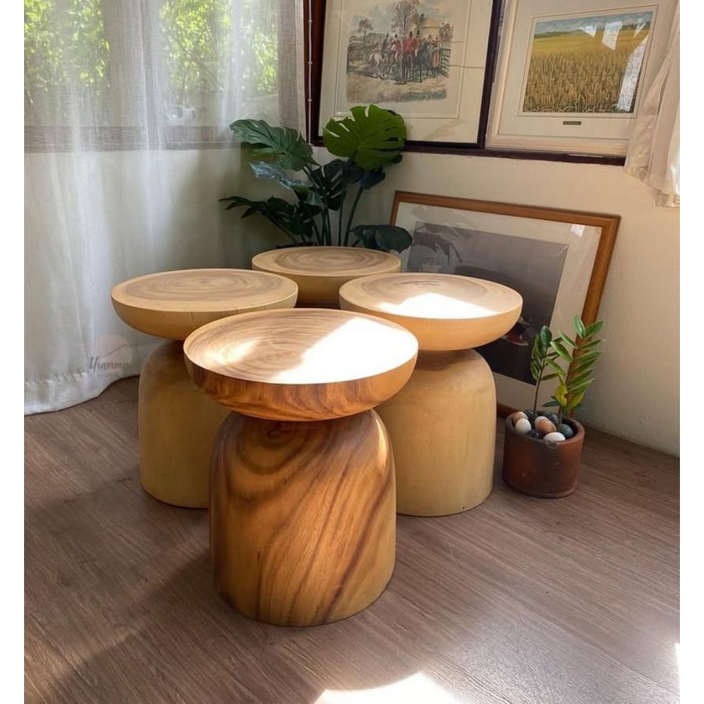 stool kayu trembesi solid bubut/stool kayu estetik/stool kayu suar/stool kayu bulat/stool kayu solid
