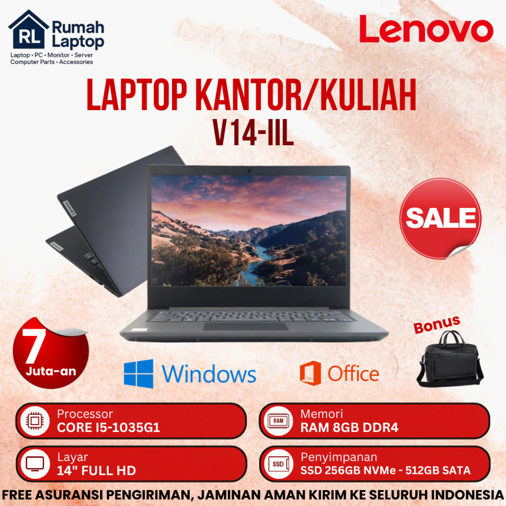 BARU Laptop Core i5 Lenovo V14 - iil i5-1035G1 Ram 8Gb Ssd 512Gb 14" Full hd Windows 10 Pro