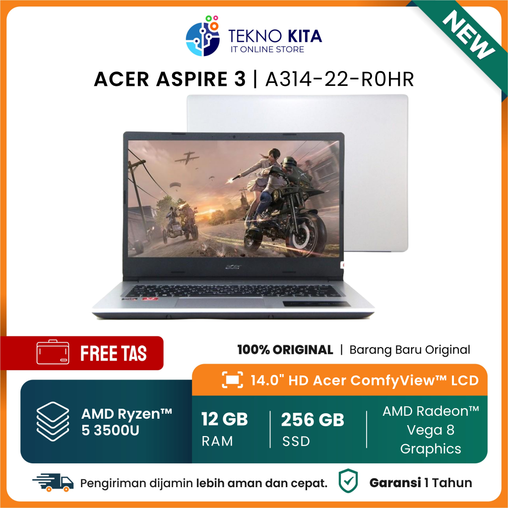 Laptop Acer AMD RYZEN 5 3500 / RAM 12 GB DDR4 / SSD 256 GB / VGA AMD RADEON VEGA 8 2 GB + 3 GB / PUR
