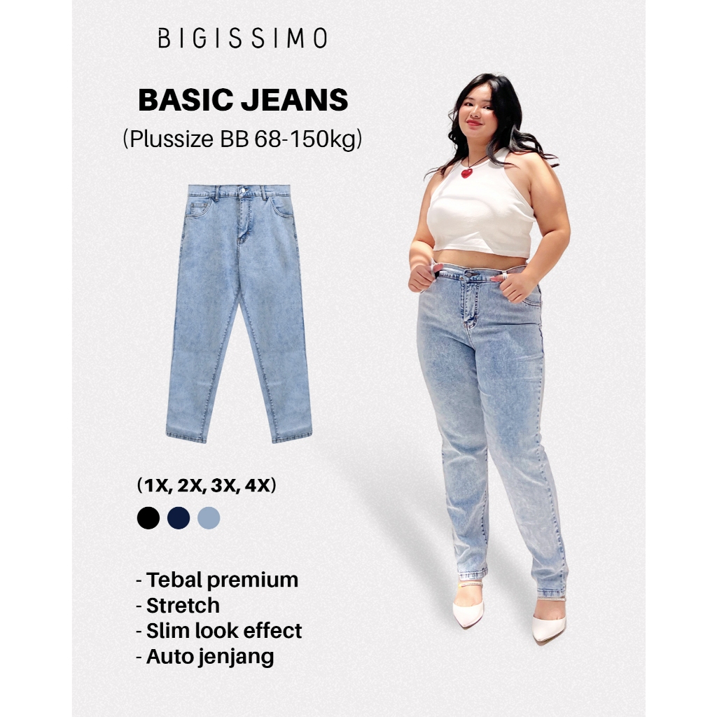 Bigissimo - The Basic Skinny Stretch Jeans | Bawahan Jeans Skinny Celana Wanita Basic Bigsize Jumbo
