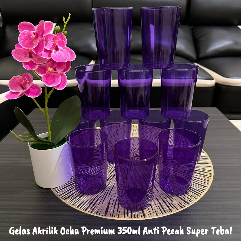 Gelas Akrilik Ocha Premium 6 dan 12 Pcs - Gelas Akrilik Teh Kopi Tebal - Cangkir Akrilik Premium 1 L