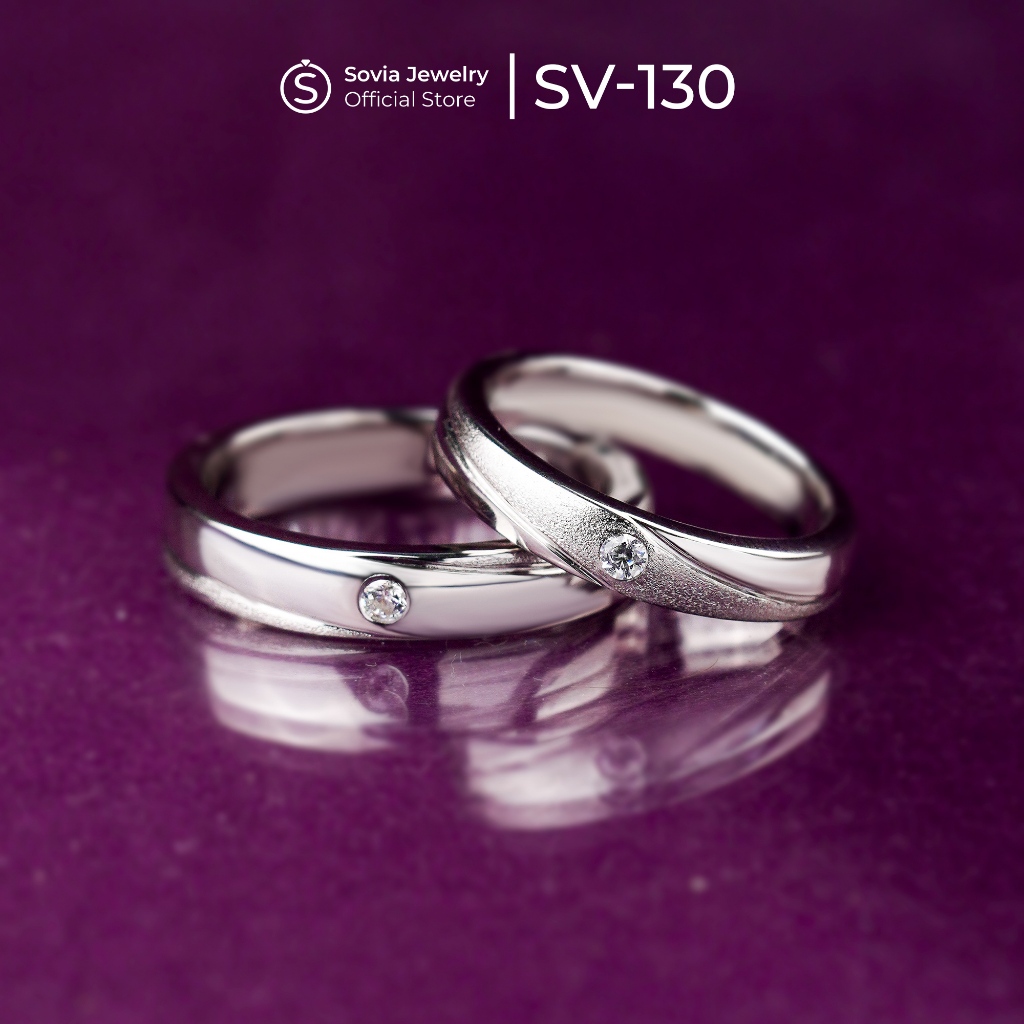 Sovia Jewelry - Cincin Couple Kawin Lamaran Silver Rhodium Desain Elegan SV-130