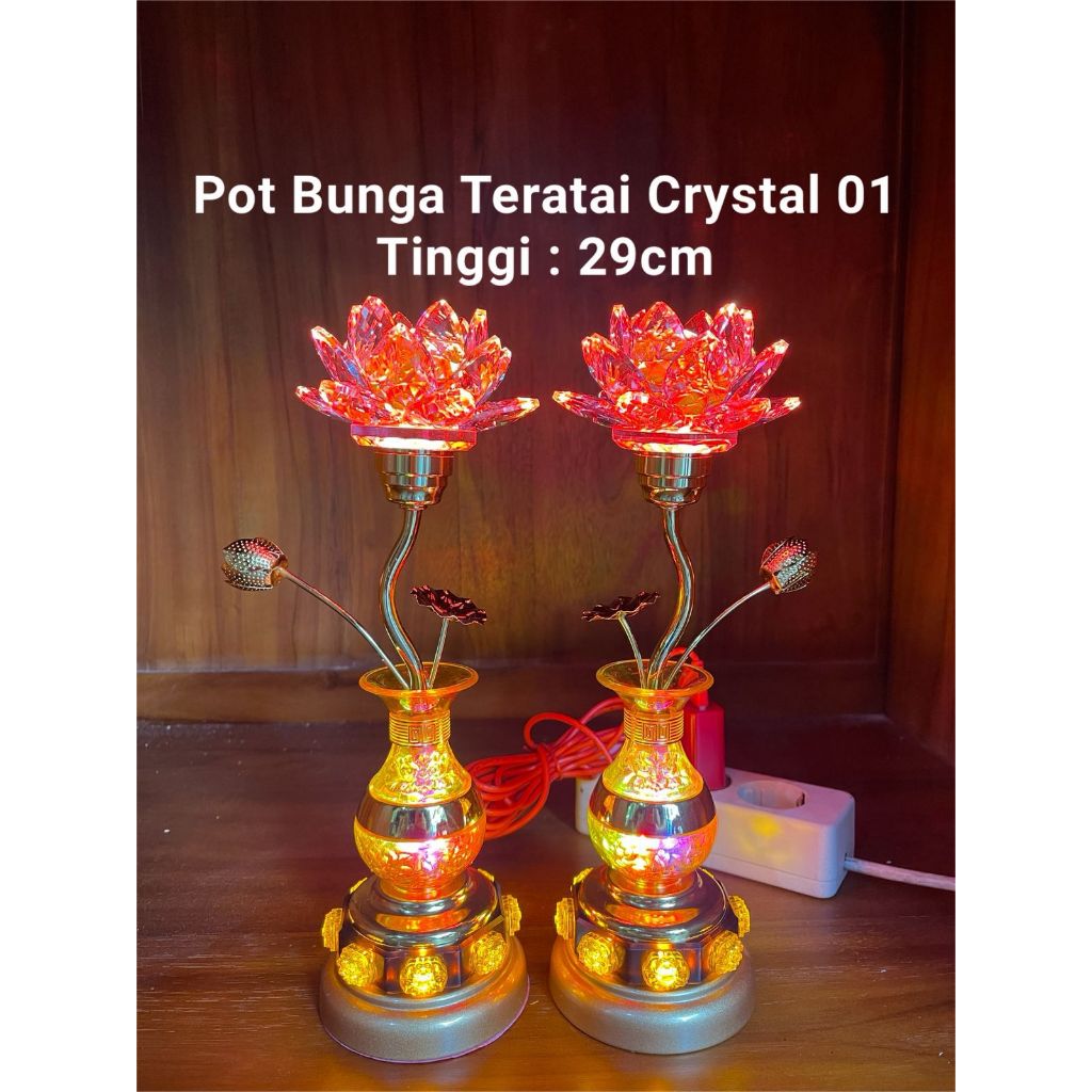 Lampu pot bunga teratai kristal vas bunga indah untuk altar sembahyang