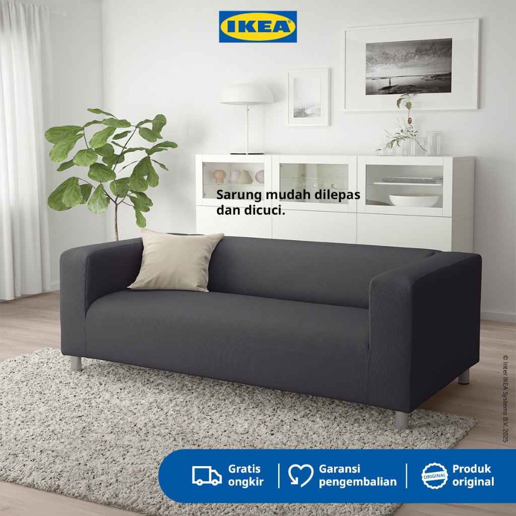 IKEA KLIPPAN Sofa 2 Dudukan Minimalis VISSLE Abu Tua , sarung sofa bisa dilepas dan dicuci