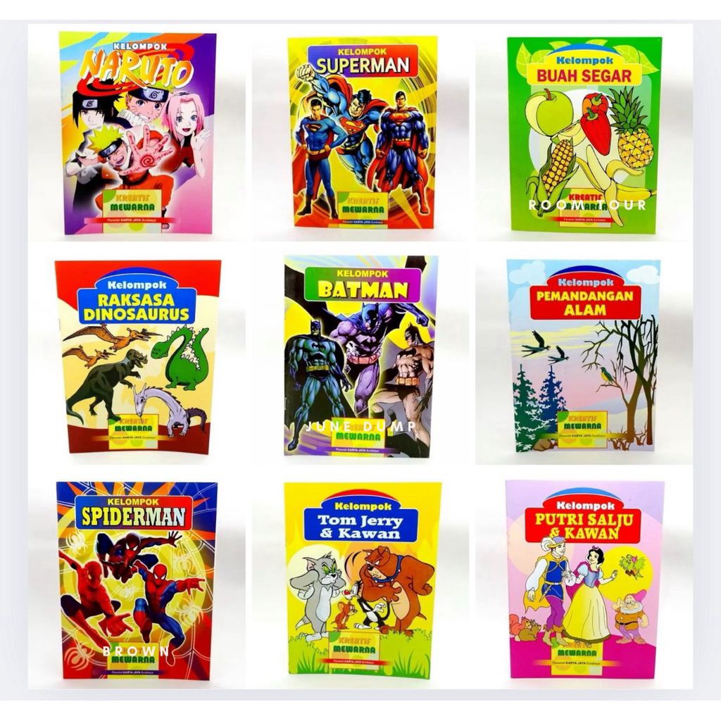 Buku Mewarnai Anak Gambar Naruto Superhero Barbie Spiderman Hewan Sayuran Buah Tom Jerry Kendaraan
