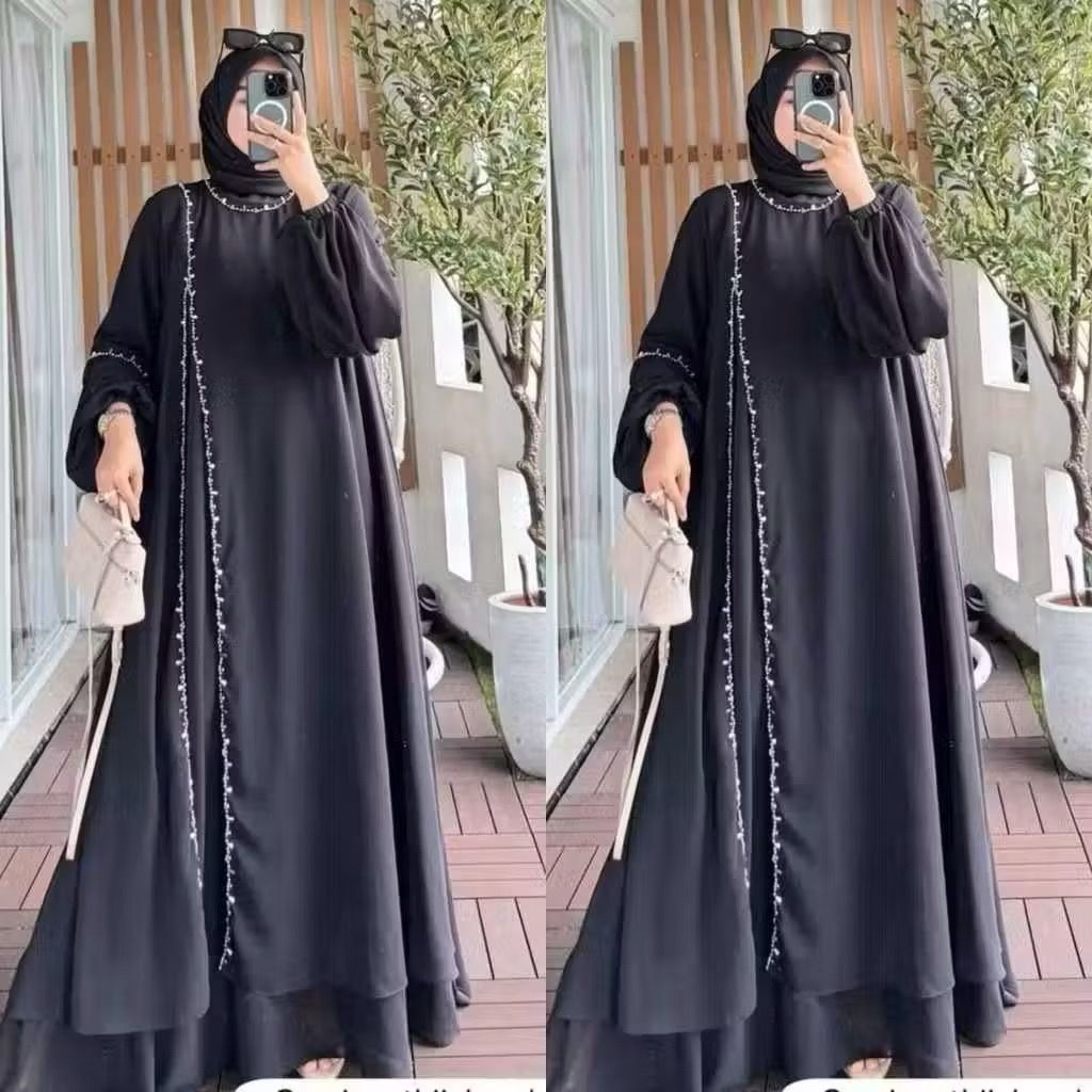 Gamis ceruty abaya mix payet(TANPA KERUDUNG) dress bahan ceruty gamis terbaru 2026 elegant