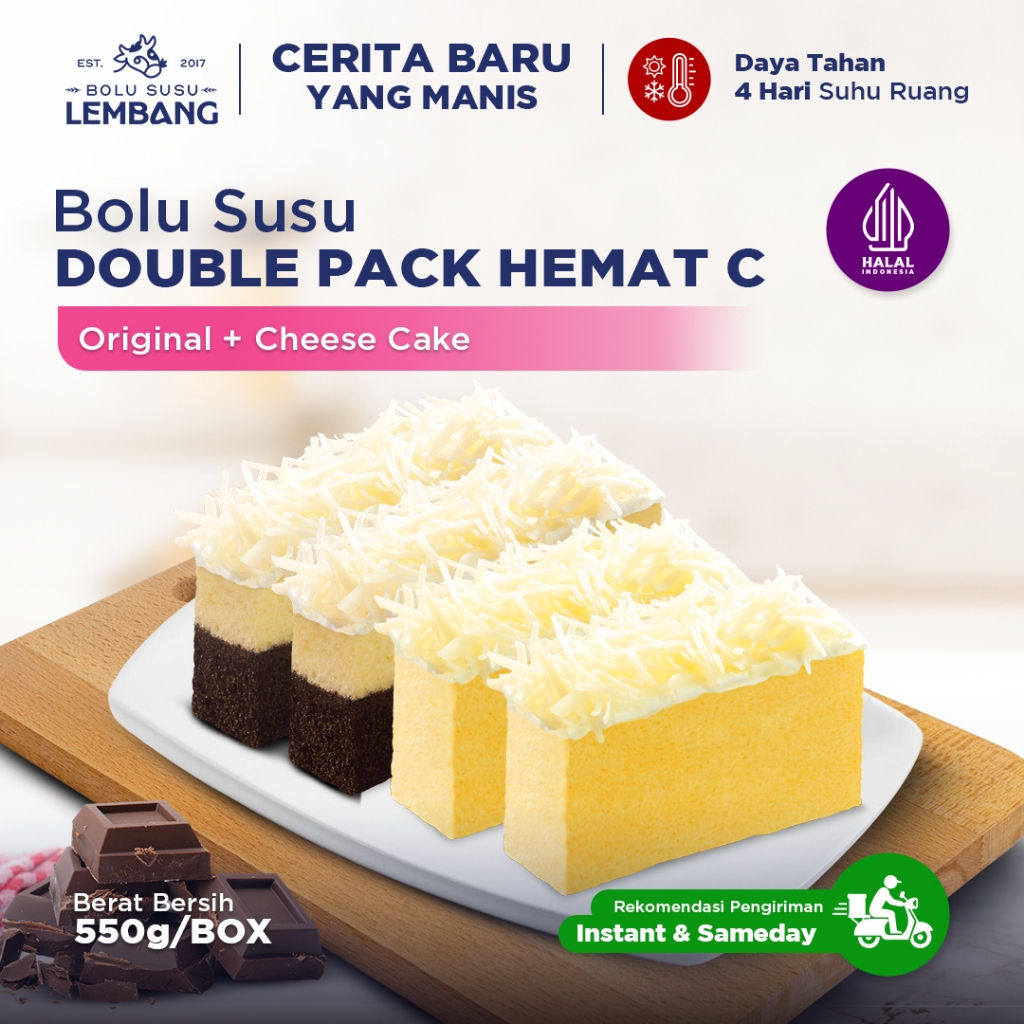 Bolu Susu Lembang - Double Pack C (Reguler - Original + Cheese Cake) Oleh-oleh Khas Bandung