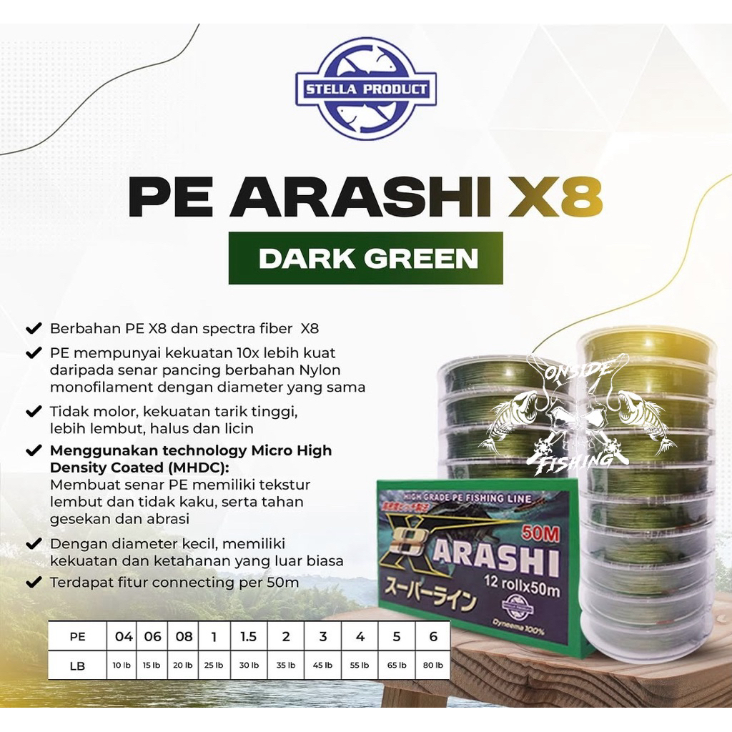 Senar PE ARASHI X8 Dark Green (Stella)