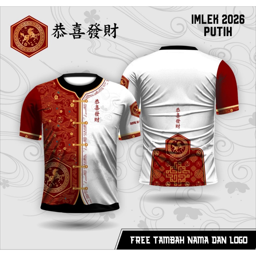 Baju imlek kuda kaos Cheongsam Pria Imlek 2026 Jersey Dryfit Kerenbebas custom