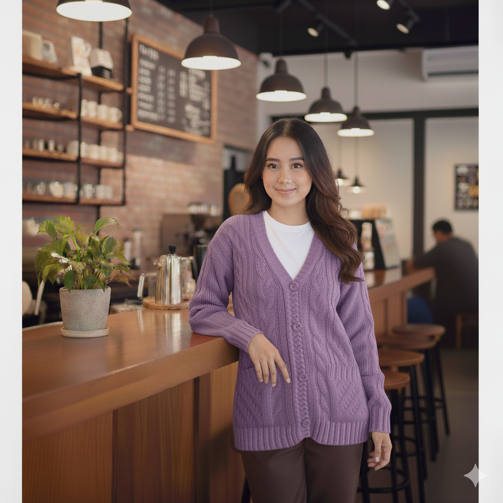 Fashionhouse- Cable Cardy Kardigan Rajut Kepang Jumbo Wanita Panjang Kancing Oversize Tebal Terbaru
