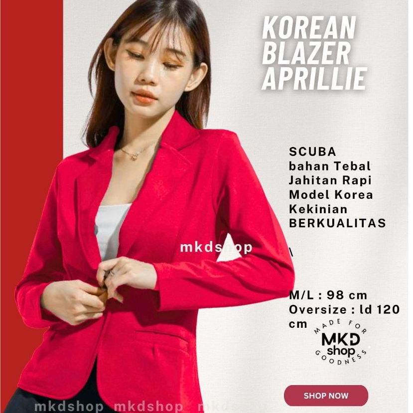 Blazer Wanita Lengan Panjang Gaya Korea  April MKD SHop / Blazer Kerja Kantor Wanita Jumbo