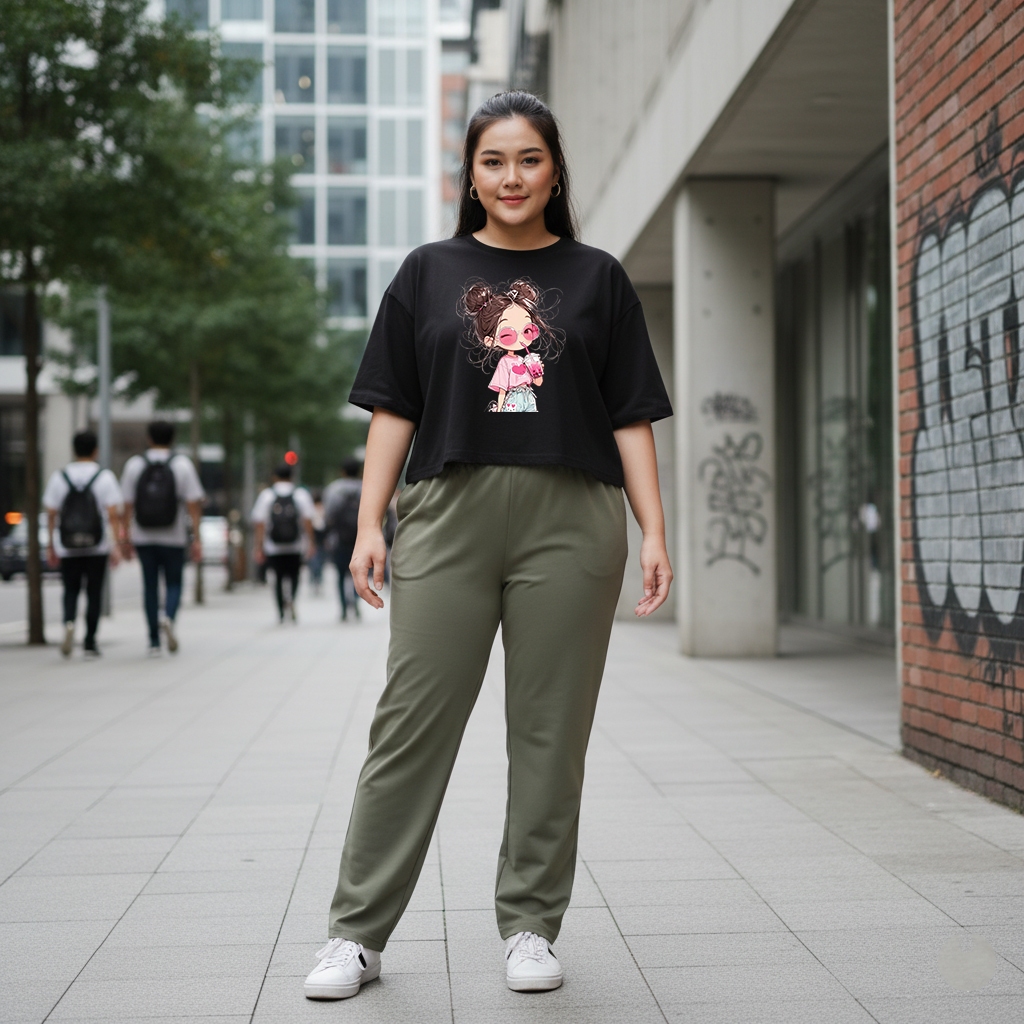 Atasan Croptop Oversize Boba Girl Kaos Crop LD 160 150 140 130 120