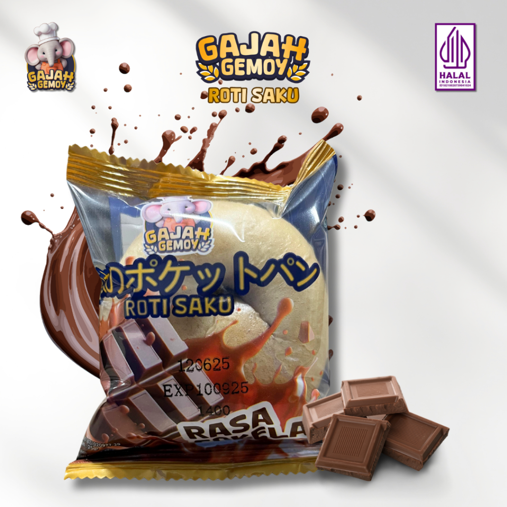 Gajah Gemoy - Roti Saku Gajah Gemoy | Rasa Coklat | Isi 20 Pcs |