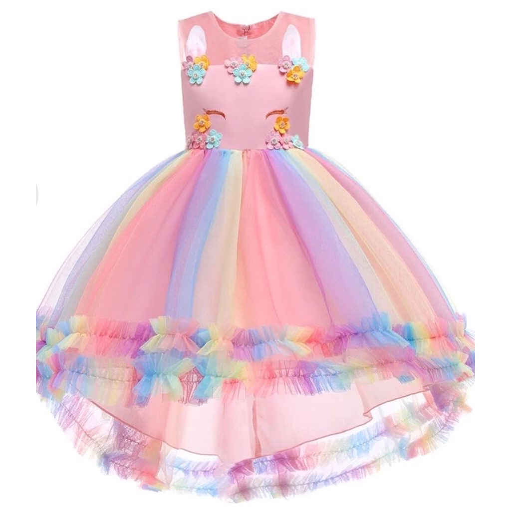 Gaun anak mewah ngembang bagus tersedia pink dan putih