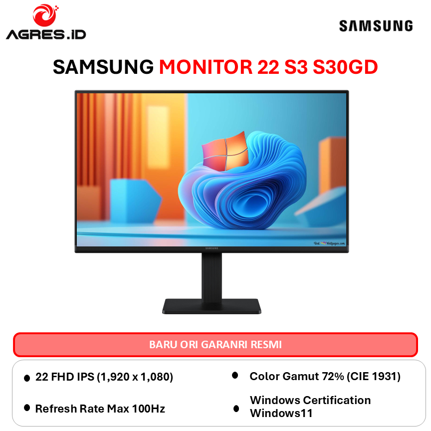 SAMSUNG MONITOR 27 INCH ESSENTIAL S3 S30GD IPS FHD 1080P 5MS 100HZ