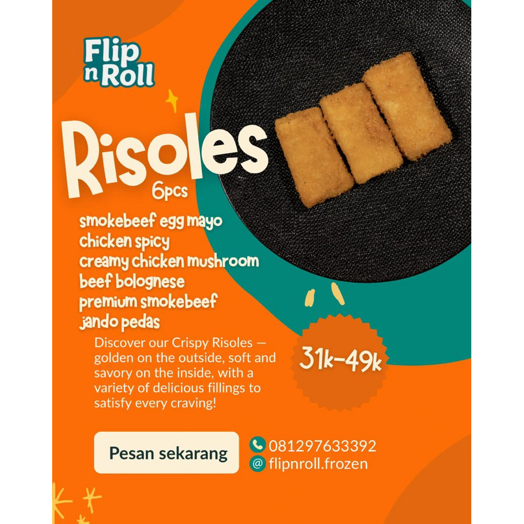 Risoles frozen (smokedbeef eggmayo,beef bolognese,spicy chicken,creamy chicken mushroom,jando pedas)