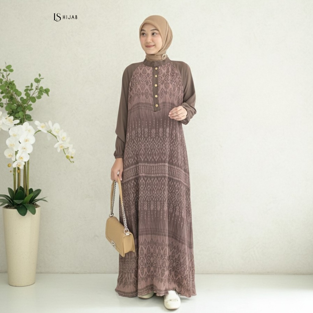 LS Hijab Basma Gamis Dress Plisket Busui Friendly Kondangan Marbella Anti UV Premium