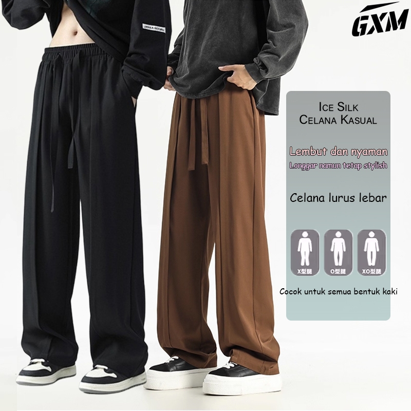 celana lurus longgar celana panjang polos Hitam/coklat celana unisex baggy celana fashion pria celan