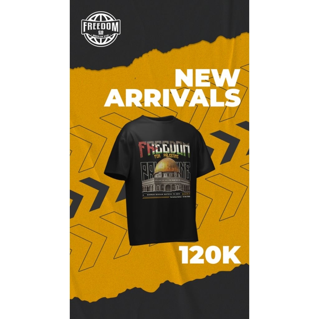 Belanja = Donasi Palestina (Kaos Palestina Desain Freedom Masjid Al Aqsa "Black")
