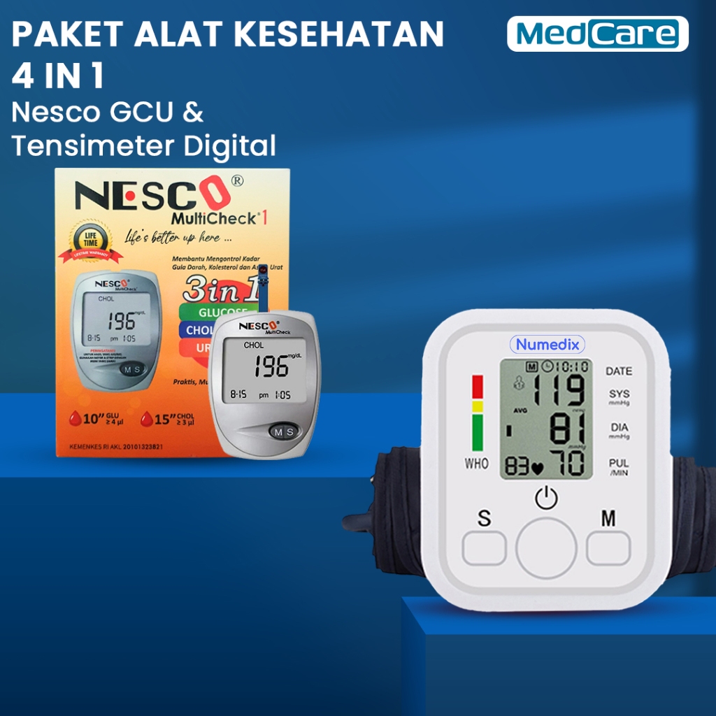 Paket Hemat 4 In 1 Nesco Alat 3 in 1 ( Gula, Kolestrol, Asam Urat ) Nesco / Alat  Cek Gula Darah Len
