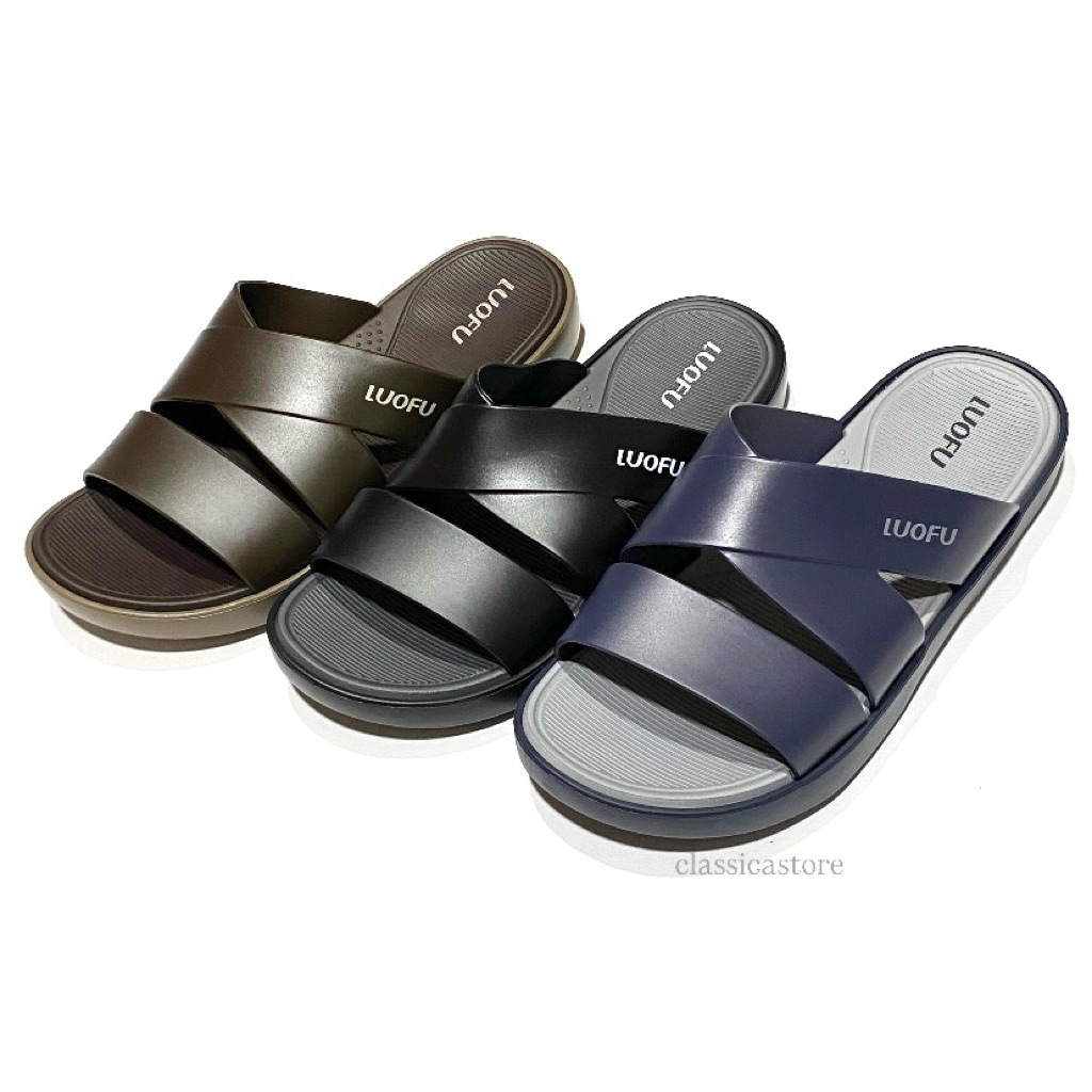 LUOFU sandal luofu selop pria bahan karet sandal ban silang pria ringan sendal laki-laki dewasa send