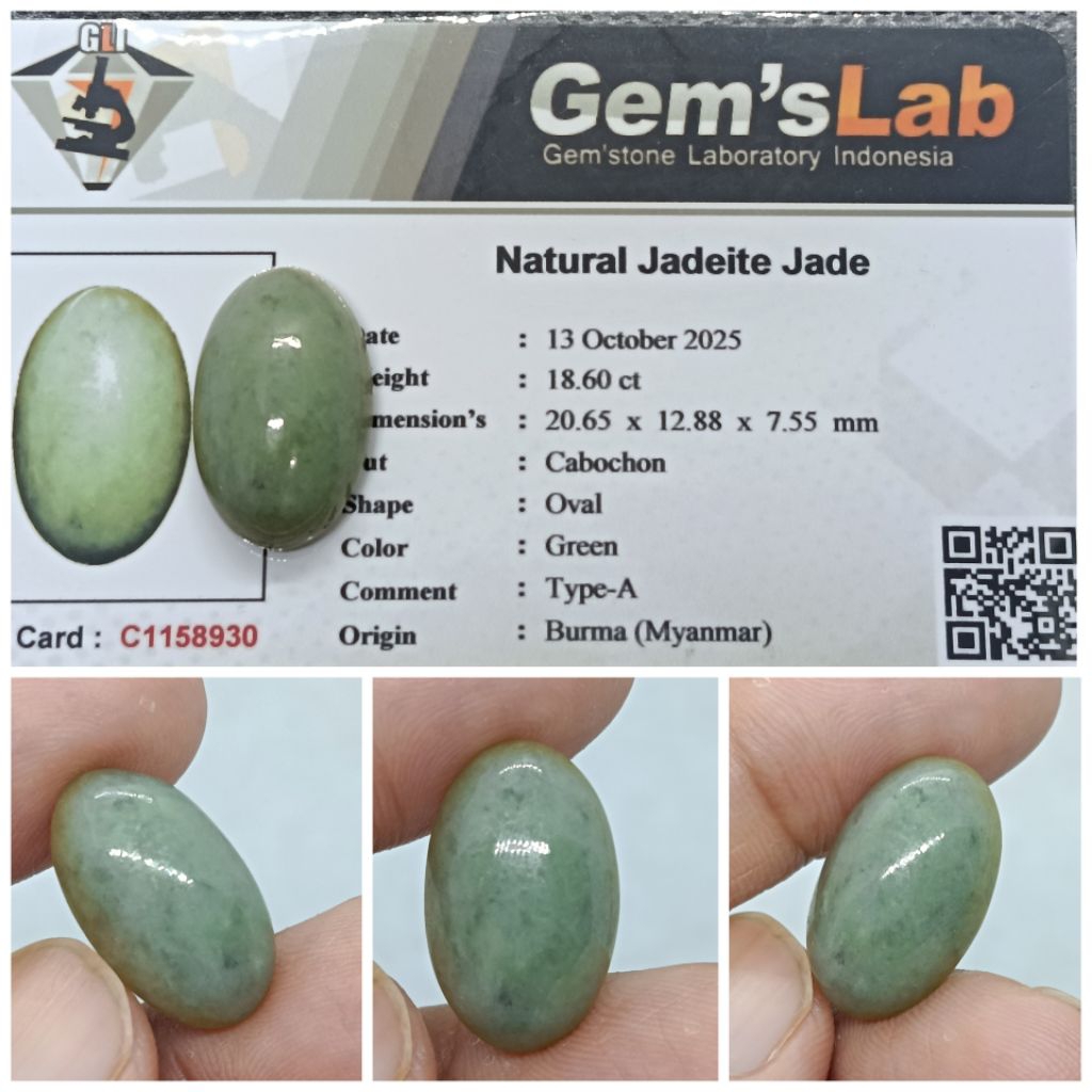 Natural Jadeite Jade Burma Giok 18 ct memo GLI Type-A