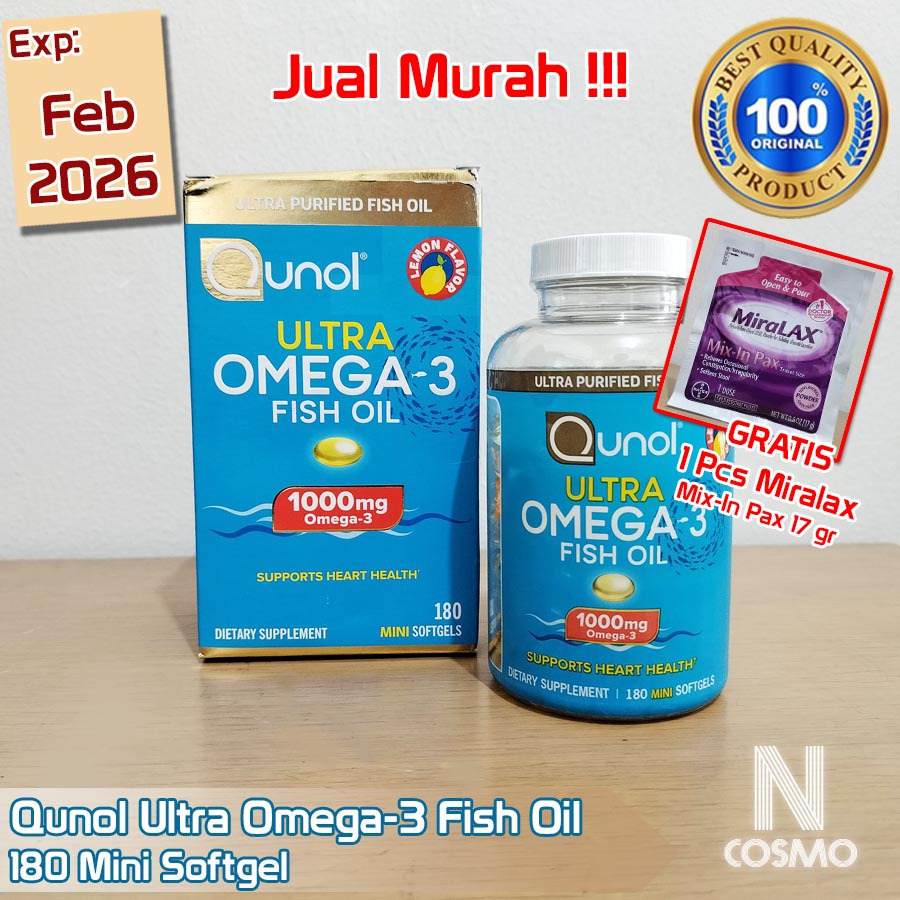 Qunol Ultra Omega-3 Fish Oil 1000 mg 180 Mini Softgels Omega 3 1000mg FishOil isi 180 mini softgel
