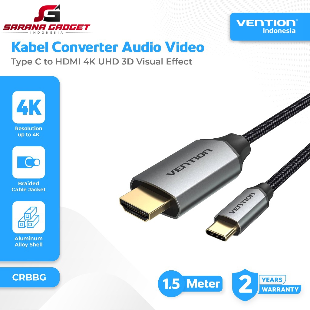 VENTION CRBBG Kabel Converter Type C to HDMI 4K 60Hz 1.5M 1.5 Meter Audio Video Sync UHD 3D Visual E