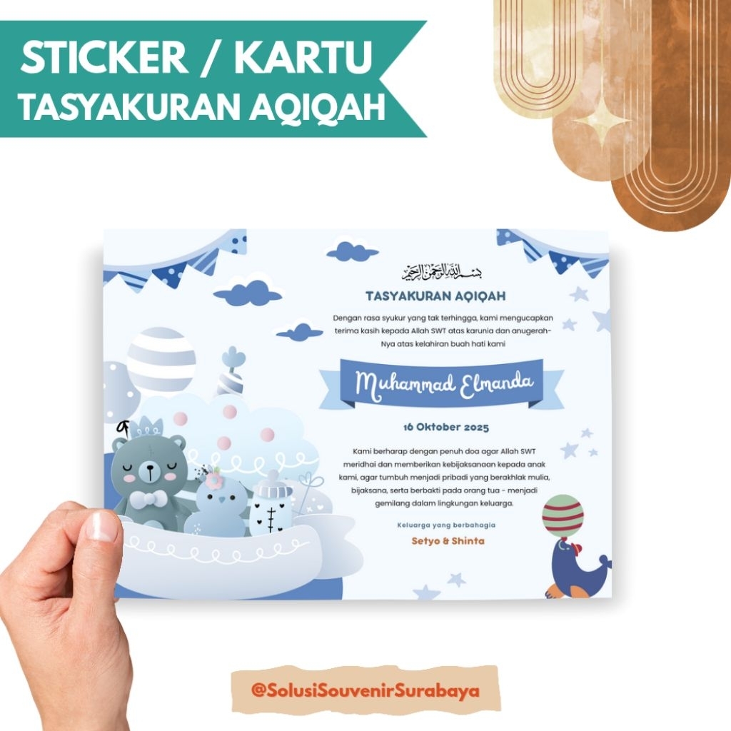 SOLSOSUB | Cetak Sticker Kartu Tasyakuran Kelahiran Stiker Tasyakuran Aqiqah Tedak Siten 7 Bulanan