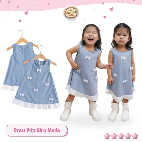 Dress Pita Biru Muda Anak Perempuan - Elmiro Kids