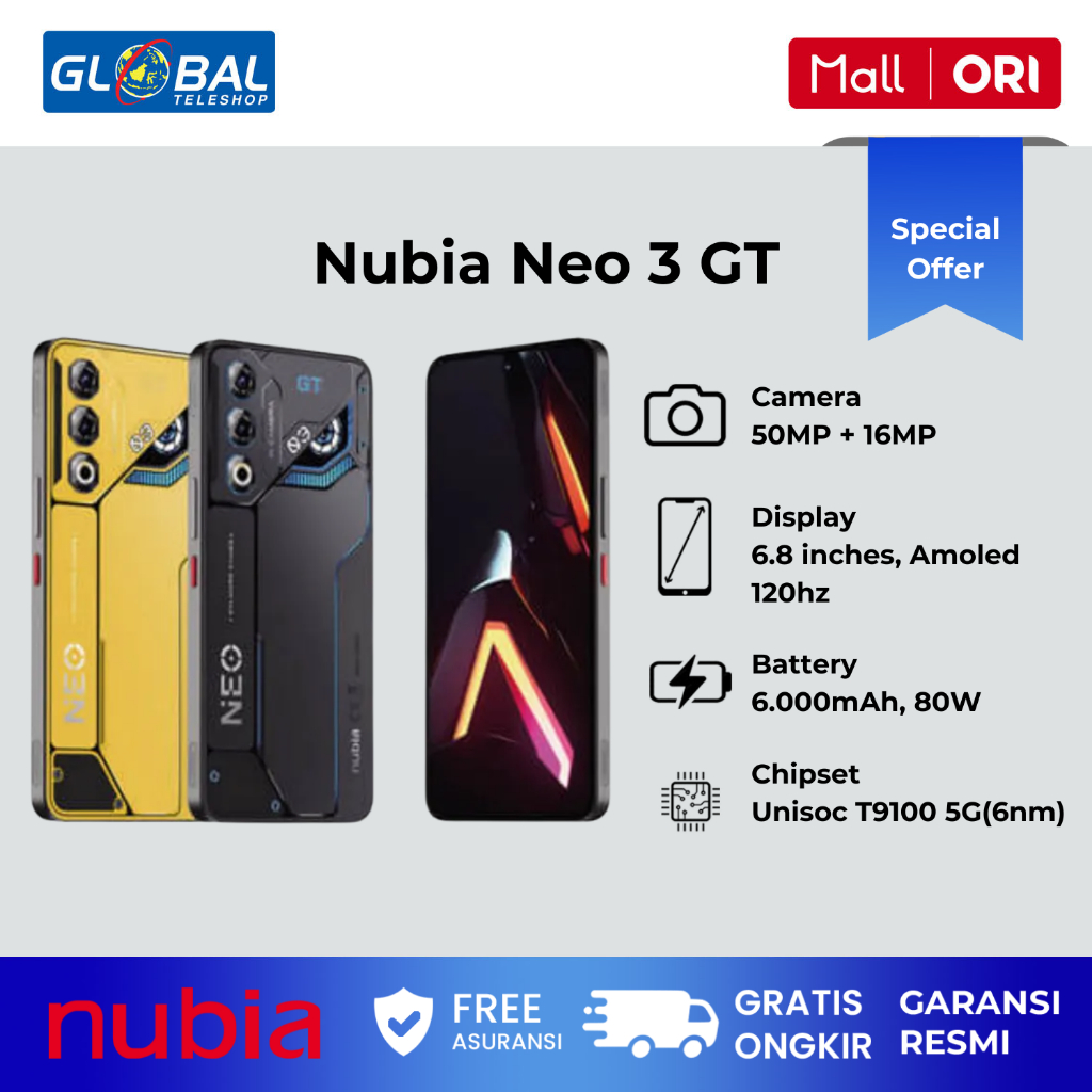 nubia Neo 3 GT 5G | Neo 3 5G 8/56GB HP Gaming 6000 mAh Fast Charging Garansi Resmi