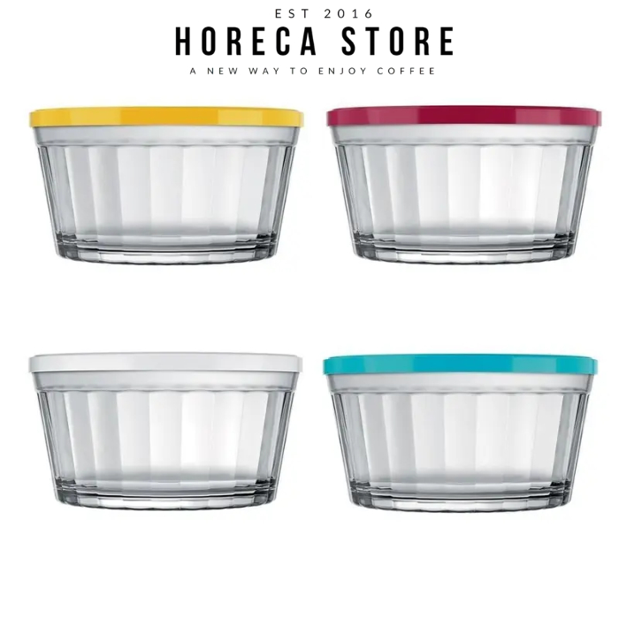 Ramekin Transparant 13cm with plastic lid Mangkok kaca bening Ramekin