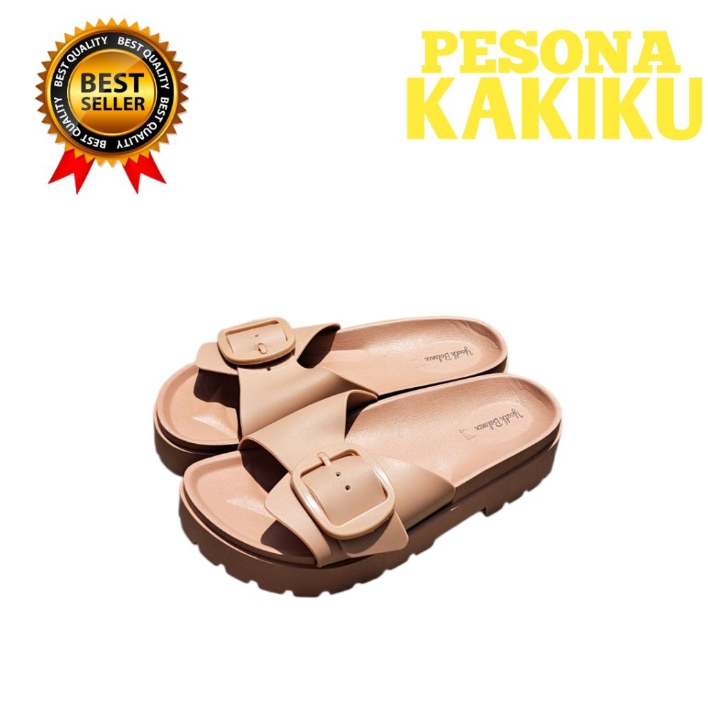 Sandal Selop Wanita Karet Import Balance Motif Ban 1 Gesper 5CM 2422
