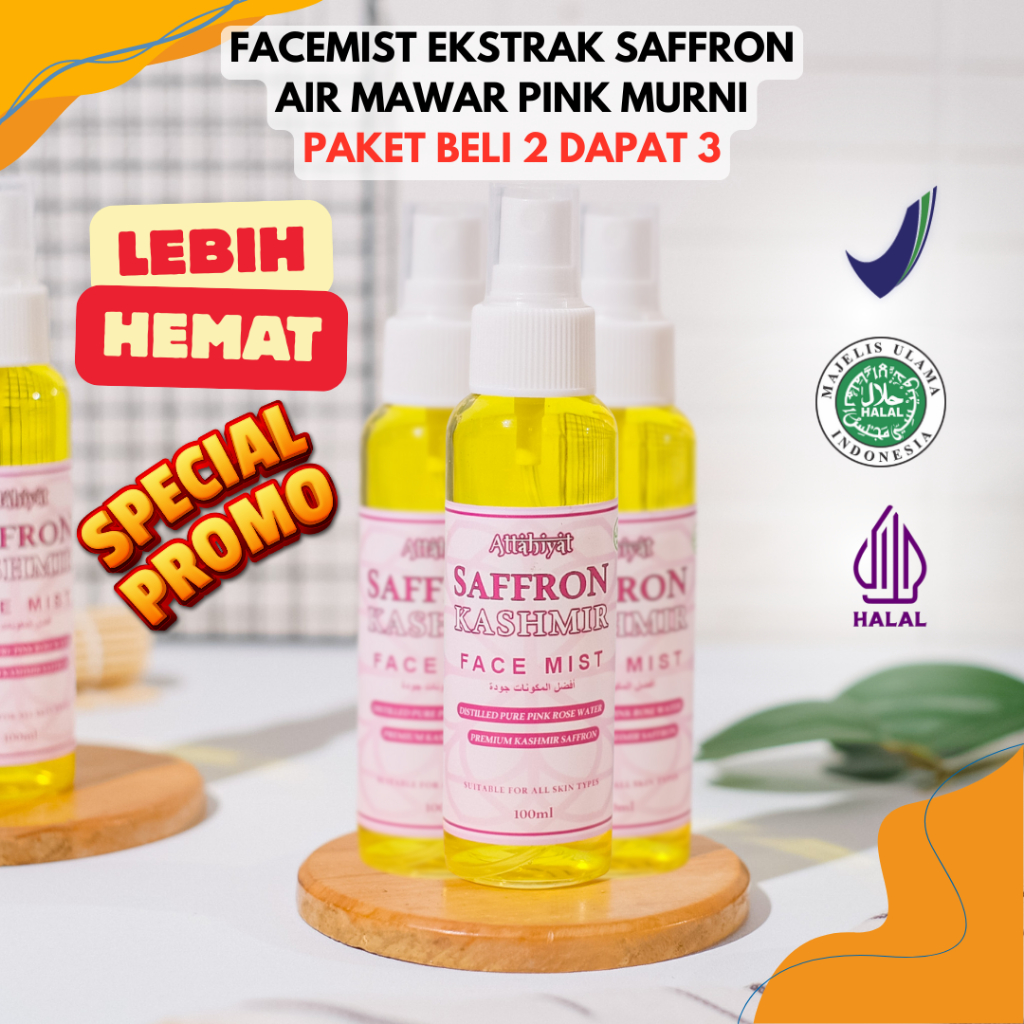 [PROMO] Paket 3 Pcs Face Mist Saffron Kashmir 100ml Attahiyat Saffron 100% Original