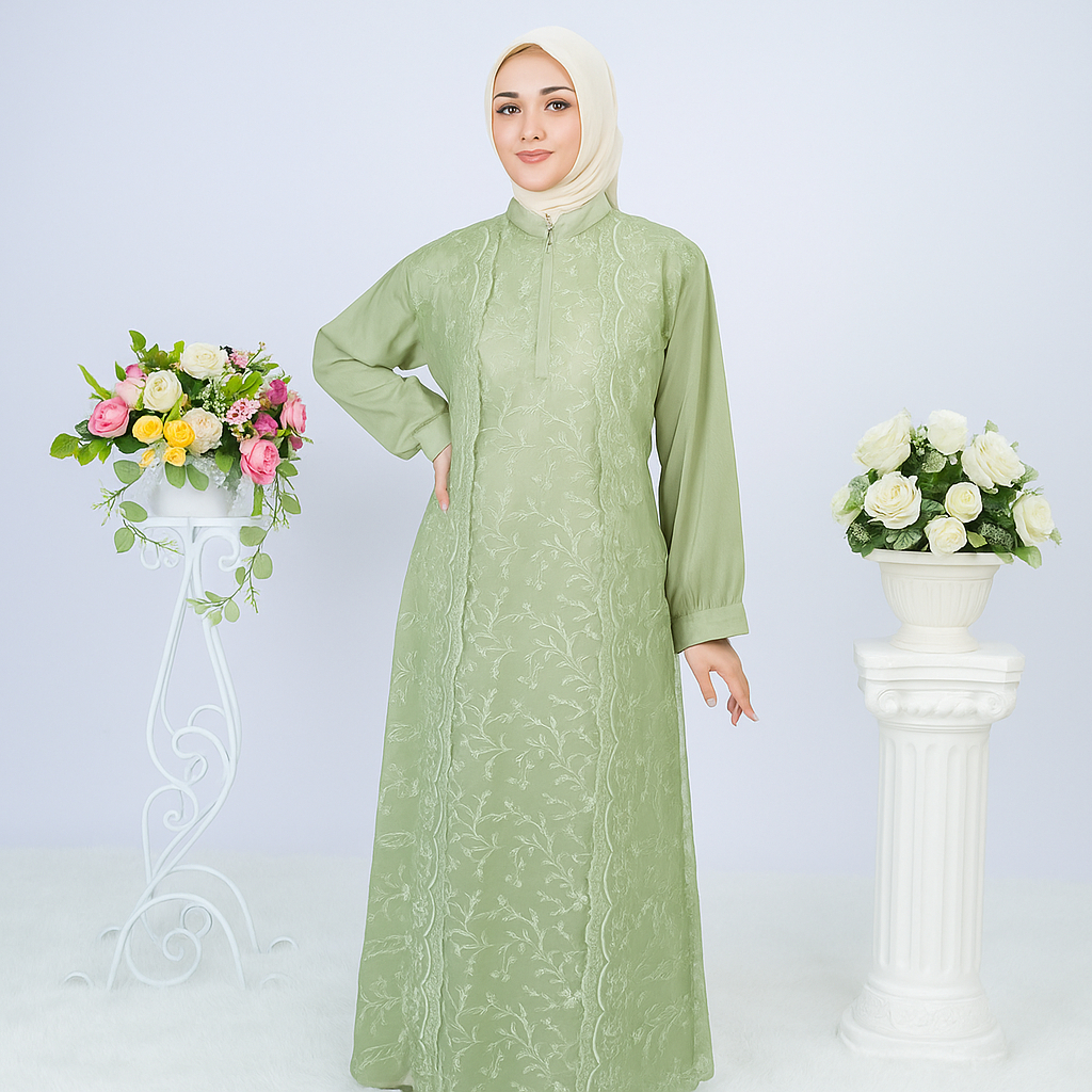 Gamis Wanita Brukat Lengan Panjang Merk Najwa