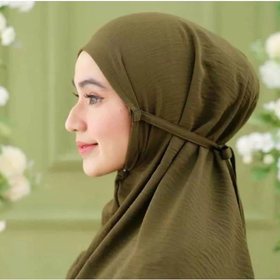 HLM - (XXL) Hijab Bifara Crinkle Jumbo Tali / Hijab Syari Crinkle Bergo Instan / Jilbab Simple Jumbo